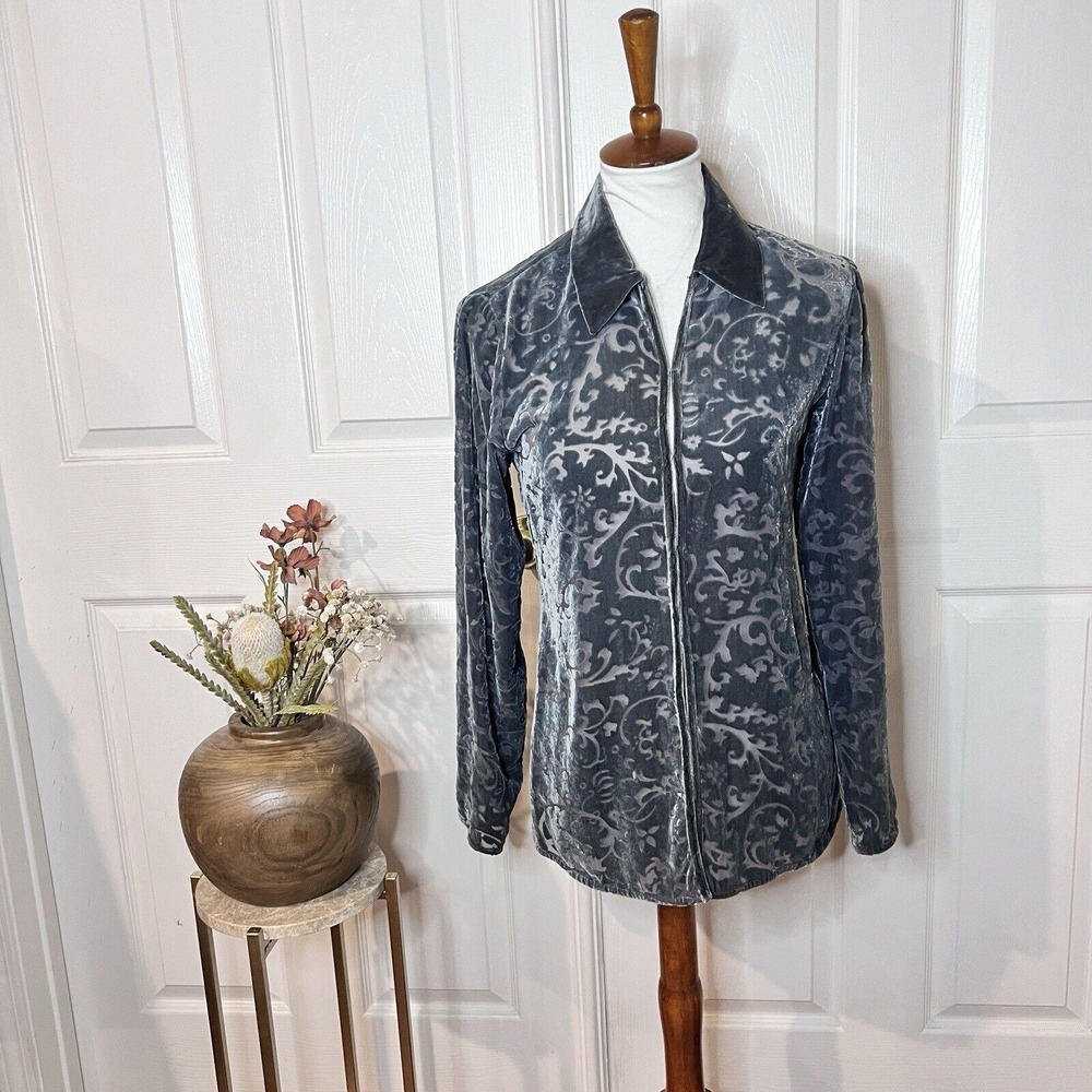 Armani Exchane Womens Velvet Burnout Silk Blend Top Sz S Whimsigoth 90s Y2K Vamp